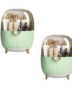 1-SOGA 2X Green Transparent Countertop Makeup Organiser Cosmetic Storage Waterproof Dustproof Bathroom Skincare Holder with Lid