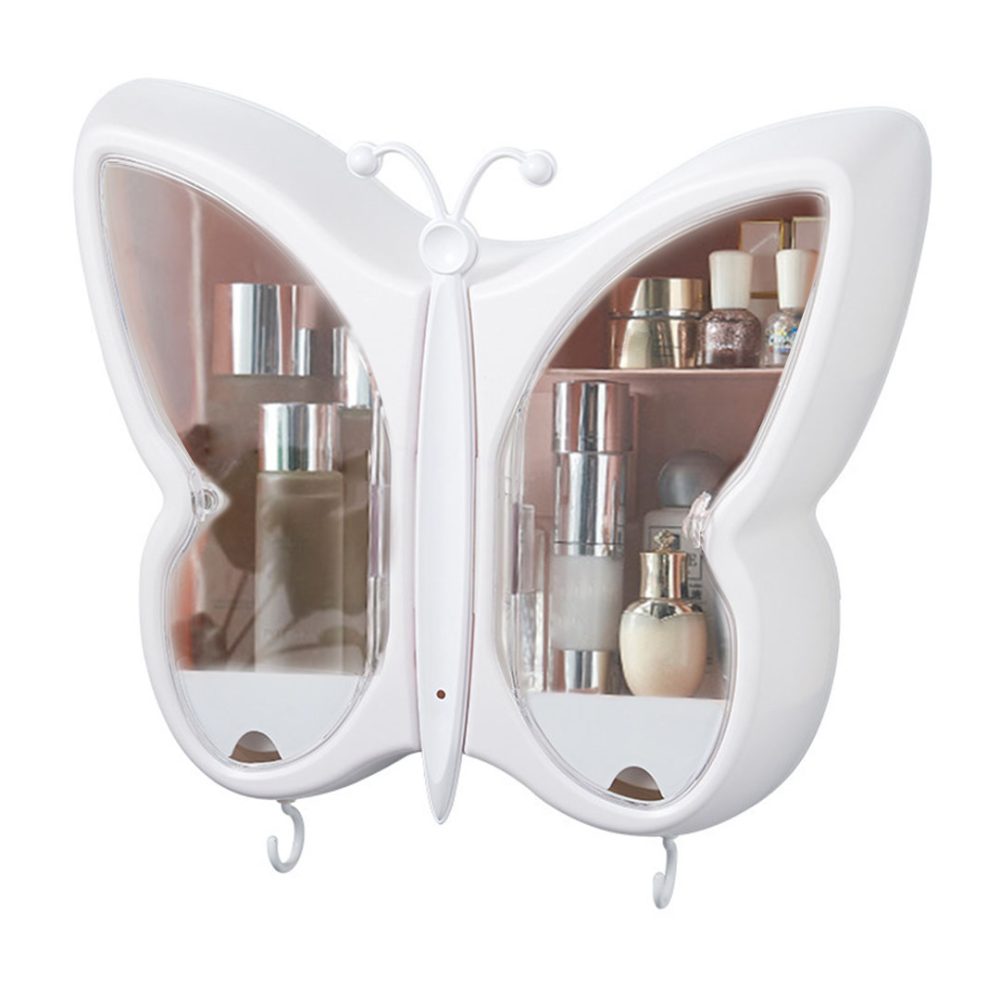 1-SOGA White Butterfly Shape Wall-Mounted Makeup Organiser Dustproof Waterproof Bathroom Storage Box Home Decor