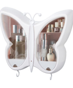 1-SOGA White Butterfly Shape Wall-Mounted Makeup Organiser Dustproof Waterproof Bathroom Storage Box Home Decor