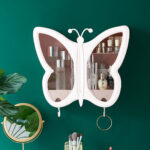3-SOGA 2X White Butterfly Shape Wall-Mounted Makeup Organiser Dustproof Waterproof Bathroom Storage Box Home Decor