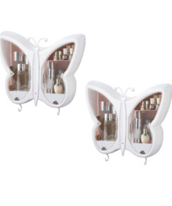 1-SOGA 2X White Butterfly Shape Wall-Mounted Makeup Organiser Dustproof Waterproof Bathroom Storage Box Home Decor