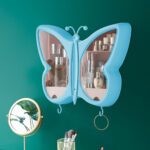 2-SOGA Blue Butterfly Shape Wall-Mounted Makeup Organiser Dustproof Waterproof Bathroom Storage Box Home Decor