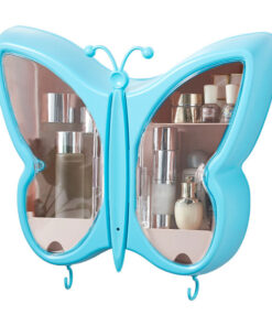 1-SOGA Blue Butterfly Shape Wall-Mounted Makeup Organiser Dustproof Waterproof Bathroom Storage Box Home Decor