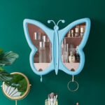 3-SOGA 2X Blue Butterfly Shape Wall-Mounted Makeup Organiser Dustproof Waterproof Bathroom Storage Box Home Decor