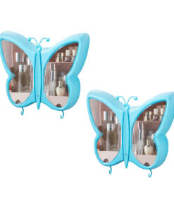 1-SOGA 2X Blue Butterfly Shape Wall-Mounted Makeup Organiser Dustproof Waterproof Bathroom Storage Box Home Decor