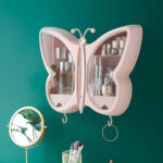 3-SOGA Pink Butterfly Shape Wall-Mounted Makeup Organiser Dustproof Waterproof Bathroom Storage Box Home Decor