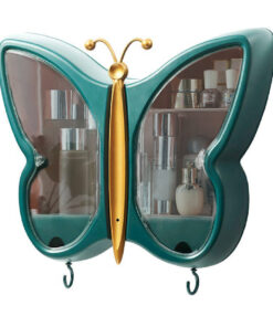 1-SOGA Green Butterfly Shape Wall-Mounted Makeup Organiser Dustproof Waterproof Bathroom Storage Box Home Decor