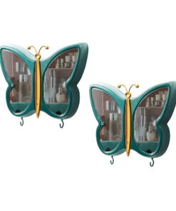 1-SOGA 2X Green Butterfly Shape Wall-Mounted Makeup Organiser Dustproof Waterproof Bathroom Storage Box Home Decor