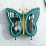 4-SOGA 2X Green Butterfly Shape Wall-Mounted Makeup Organiser Dustproof Waterproof Bathroom Storage Box Home Decor