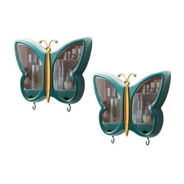1-SOGA 2X Green Butterfly Shape Wall-Mounted Makeup Organiser Dustproof Waterproof Bathroom Storage Box Home Decor