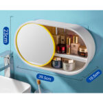 2-SOGA 39cm Oval Wall-Mounted Mirror Storage Box Vanity Mirror Rack Bathroom Adhesive Shelf Home Organiser Decor