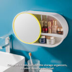 3-SOGA 2X 39cm Oval Wall-Mounted Mirror Storage Box Vanity Mirror Rack Bathroom Adhesive Shelf Home Organiser Decor