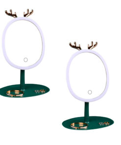 1-SOGA 2X Green Antler LED Light Makeup Mirror Tabletop Vanity Home Decor
