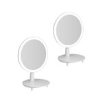 1-SOGA 2X Round White Rechargeable LED Light Makeup Mirror Tabletop Vanity Home Decor