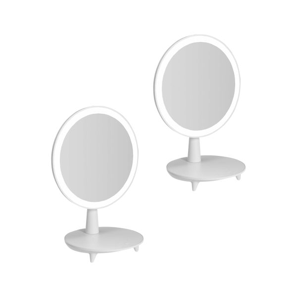 1-SOGA 2X Round White Rechargeable LED Light Makeup Mirror Tabletop Vanity Home Decor