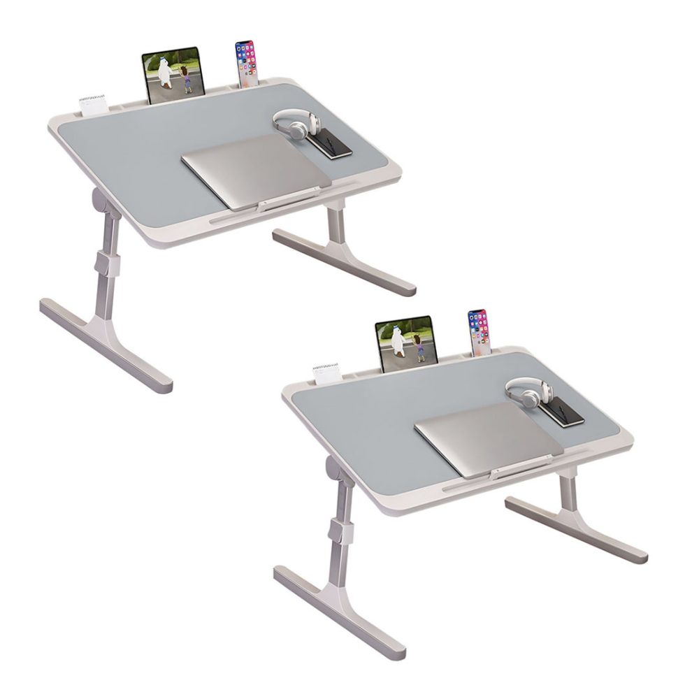 1-SOGA 2X 70X45cm Grey Small Laptop Bed Portable Foldable Study Table Adjustable