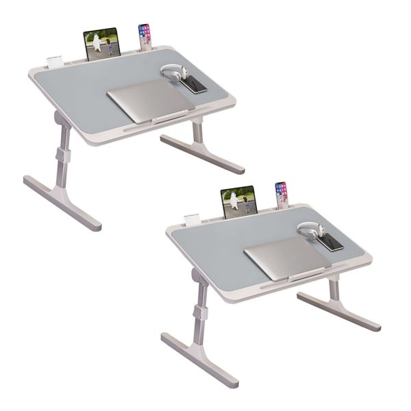 1-SOGA 2X 70X45cm Grey Small Laptop Bed Portable Foldable Study Table Adjustable