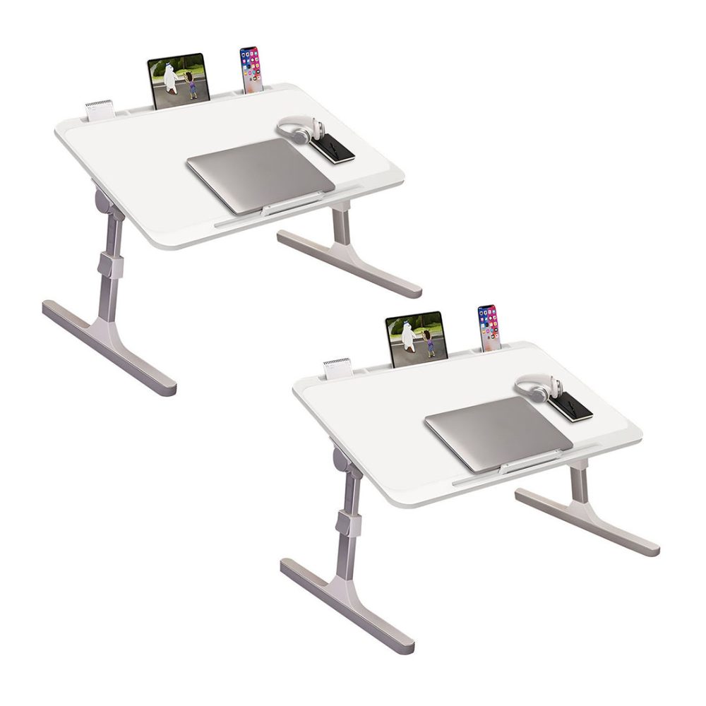 1-SOGA 2X 70X45cm White Small Laptop Bed Portable Foldable Study Table Adjustable