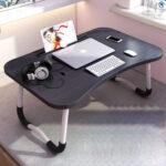 3-SOGA Black Portable Bed Table Adjustable Foldable Bed Sofa Study Table Laptop Mini Desk with Notebook Stand Card Slot Holder Home Decor