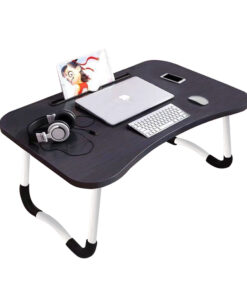 1-SOGA Black Portable Bed Table Adjustable Foldable Bed Sofa Study Table Laptop Mini Desk with Notebook Stand Card Slot Holder Home Decor