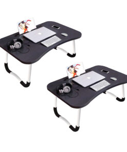 1-SOGA 2X Black Portable Bed Table Adjustable Foldable Bed Sofa Study Table Laptop Mini Desk with Notebook Stand Card Slot Holder Home Decor