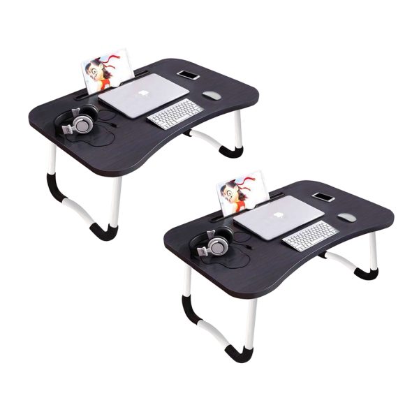 1-SOGA 2X Black Portable Bed Table Adjustable Foldable Bed Sofa Study Table Laptop Mini Desk with Notebook Stand Card Slot Holder Home Decor