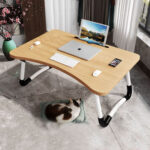 2-SOGA 2X Walnut Portable Bed Table Adjustable Foldable Bed Sofa Study Table Laptop Mini Desk with Notebook Stand Card Slot Holder Home Decor