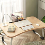 6-SOGA 2X Walnut Portable Bed Table Adjustable Foldable Bed Sofa Study Table Laptop Mini Desk with Notebook Stand Card Slot Holder Home Decor
