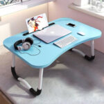 2-SOGA Blue Portable Bed Table Adjustable Foldable Bed Sofa Study Table Laptop Mini Desk with Notebook Stand Card Slot Holder Home Decor