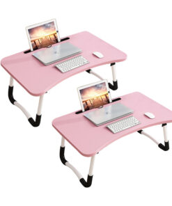 1-SOGA 2X Pink Portable Bed Table Adjustable Foldable Bed Sofa Study Table Laptop Mini Desk with Notebook Stand Card Slot Holder Home Decor