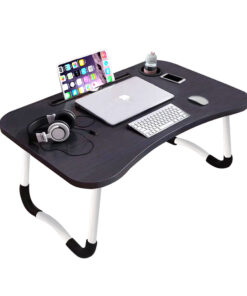 1-SOGA Black Portable Bed Table Adjustable Foldable Bed Sofa Study Table Laptop Mini Desk with Notebook Stand Cup Slot Home Decor