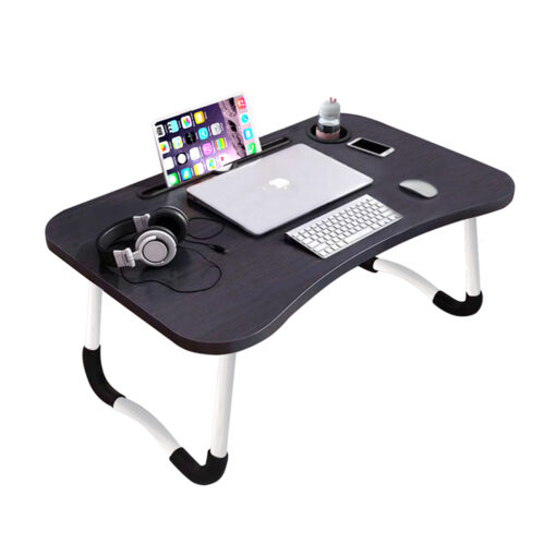 1-SOGA Black Portable Bed Table Adjustable Foldable Bed Sofa Study Table Laptop Mini Desk with Notebook Stand Cup Slot Home Decor