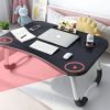 2-SOGA 2X Black Portable Bed Table Adjustable Foldable Bed Sofa Study Table Laptop Mini Desk with Notebook Stand Cup Slot Home Decor