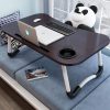 3-SOGA 2X Black Portable Bed Table Adjustable Foldable Bed Sofa Study Table Laptop Mini Desk with Notebook Stand Cup Slot Home Decor