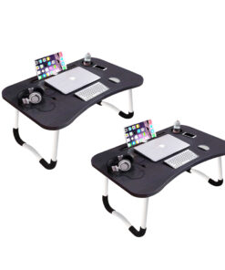 1-SOGA 2X Black Portable Bed Table Adjustable Foldable Bed Sofa Study Table Laptop Mini Desk with Notebook Stand Cup Slot Home Decor