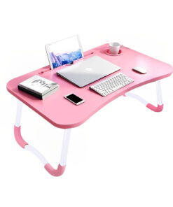 1-SOGA Pink Portable Bed Table Adjustable Folding Mini Desk Notebook Stand Card Slot Holder with Cup-Holder Home Decor