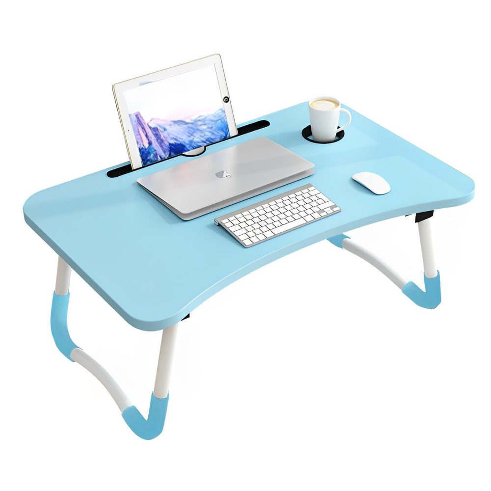 1-SOGA Blue Portable Bed Table Adjustable Foldable Bed Sofa Study Table Laptop Mini Desk with Notebook Stand Cup Slot Home Decor