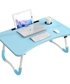 1-SOGA Blue Portable Bed Table Adjustable Foldable Bed Sofa Study Table Laptop Mini Desk with Notebook Stand Cup Slot Home Decor