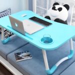 3-SOGA 2X Blue Portable Bed Table Adjustable Foldable Bed Sofa Study Table Laptop Mini Desk with Notebook Stand Cup Slot Home Decor