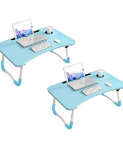 1-SOGA 2X Blue Portable Bed Table Adjustable Foldable Bed Sofa Study Table Laptop Mini Desk with Notebook Stand Cup Slot Home Decor
