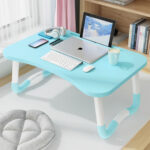 4-SOGA 2X Blue Portable Bed Table Adjustable Foldable Bed Sofa Study Table Laptop Mini Desk with Notebook Stand Cup Slot Home Decor