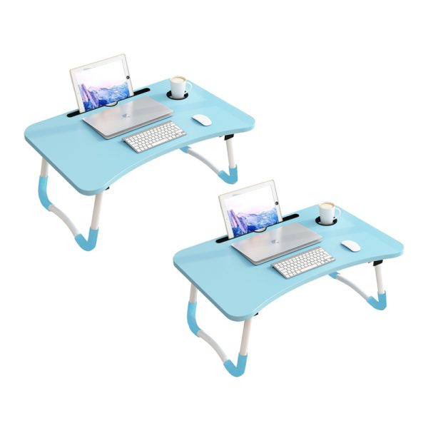 1-SOGA 2X Blue Portable Bed Table Adjustable Foldable Bed Sofa Study Table Laptop Mini Desk with Notebook Stand Cup Slot Home Decor