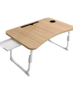 1-SOGA Oak Portable Bed Table Adjustable Folding Mini Desk Stand With Cup-Holder Home Decor