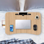 3-SOGA 2X Oak Portable Bed Table Adjustable Folding Mini Desk Stand With Cup-Holder Home Decor