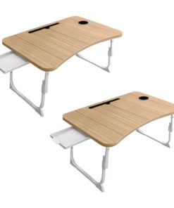 1-SOGA 2X Oak Portable Bed Table Adjustable Folding Mini Desk Stand With Cup-Holder Home Decor
