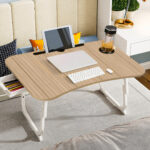 4-SOGA 2X Oak Portable Bed Table Adjustable Folding Mini Desk Stand With Cup-Holder Home Decor