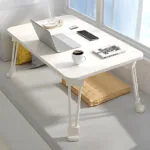 2-SOGA White Portable Bed Table Adjustable Folding Mini Desk With Cup-Holder Home Decor