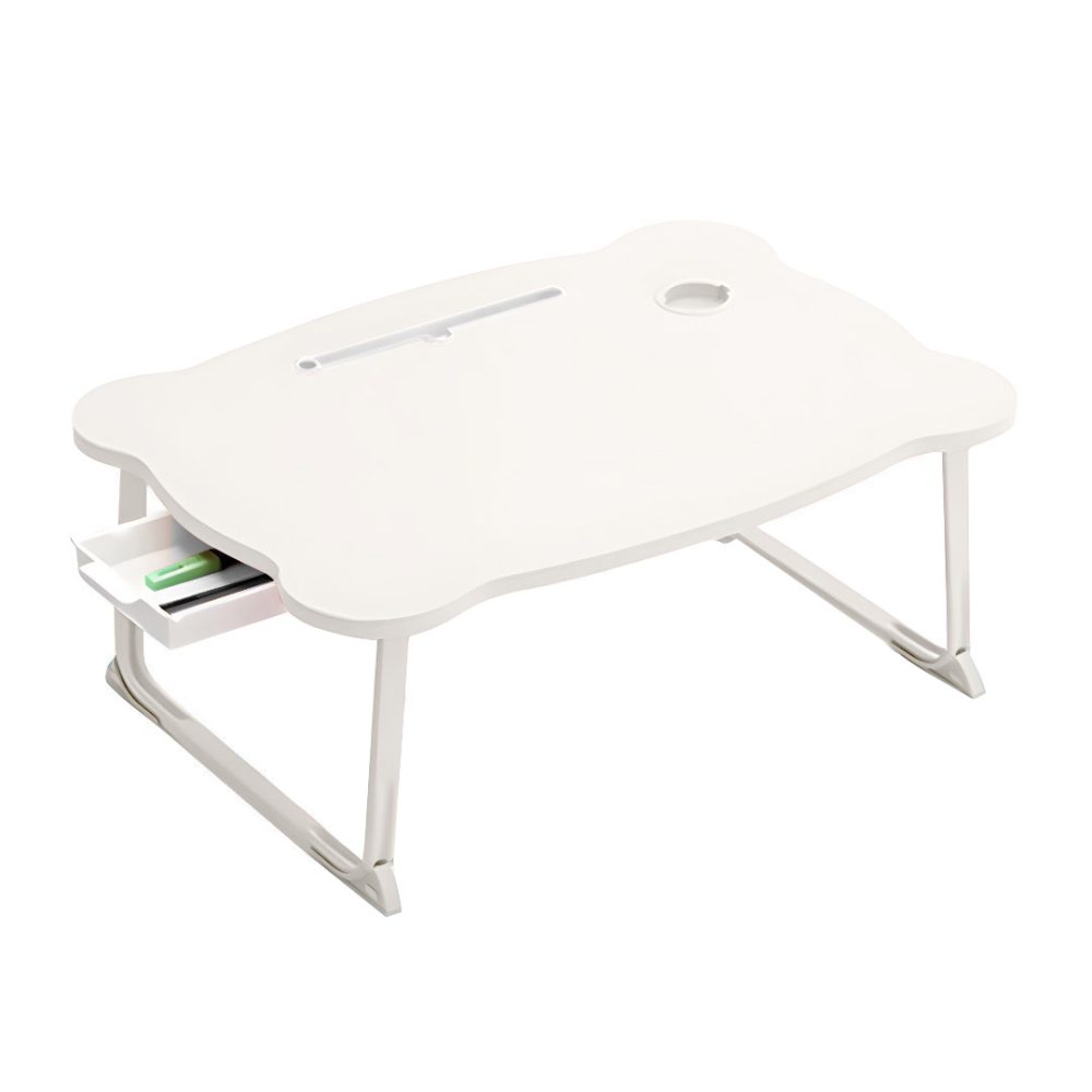 1-SOGA White Portable Bed Table Adjustable Folding Mini Desk With Mini Drawer and Cup-Holder Home Decor
