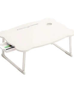1-SOGA White Portable Bed Table Adjustable Folding Mini Desk With Mini Drawer and Cup-Holder Home Decor