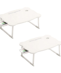 1-SOGA 2X White Portable Bed Table Adjustable Folding Mini Desk With Mini Drawer and Cup-Holder Home Decor